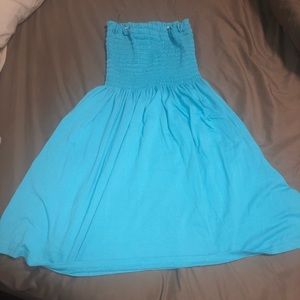 Blue strapless women’s sun dress
